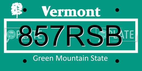 857RSB Vermont License Plate