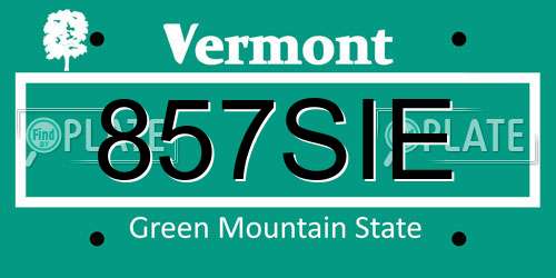 857SIE Vermont License Plate