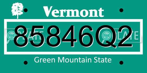 85846Q2 Vermont License Plate