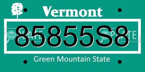 85855S8 Vermont License Plate