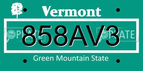 858AV3 Vermont License Plate