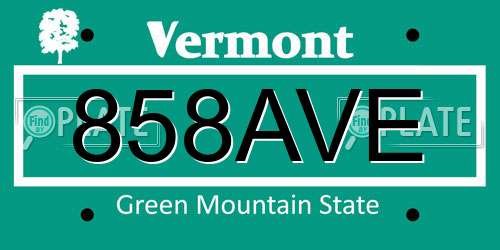 858AVE Vermont License Plate
