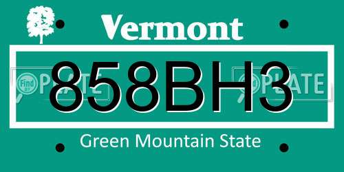 858BH3 Vermont License Plate