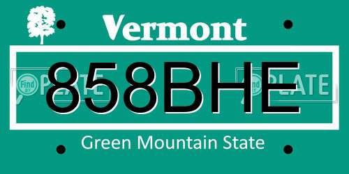 858BHE Vermont License Plate