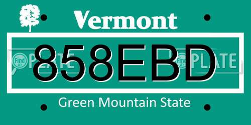 858EBD Vermont License Plate