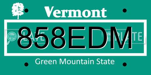 858EDM Vermont License Plate