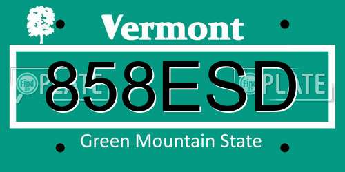 858ESD Vermont License Plate