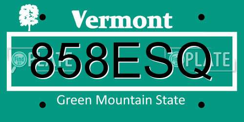 858ESQ Vermont License Plate
