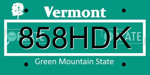 858HDK Vermont License Plate