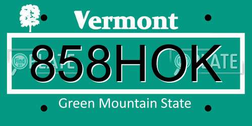 858HOK Vermont License Plate