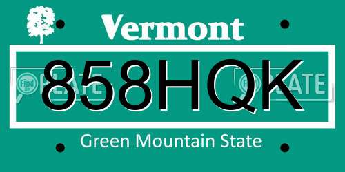 858HQK Vermont License Plate