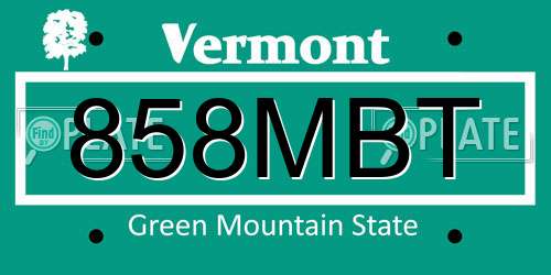 858MBT Vermont License Plate