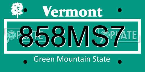 858MS7 Vermont License Plate