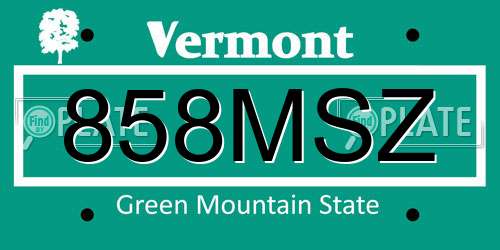 858MSZ Vermont License Plate