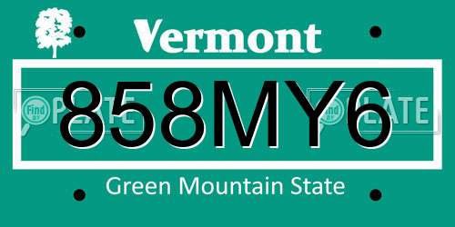 858MY6 Vermont License Plate