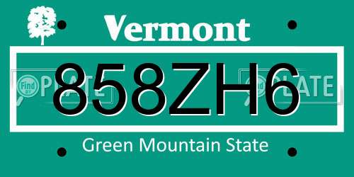 858ZH6 Vermont License Plate