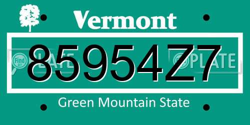 85954Z7 Vermont License Plate