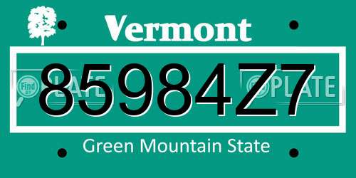 85984Z7 Vermont License Plate
