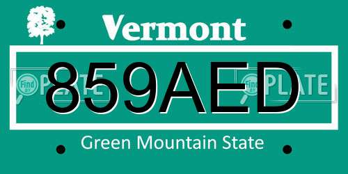 859AED Vermont License Plate