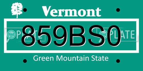 859BS0 Vermont License Plate