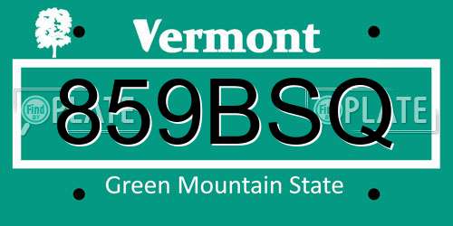 859BSQ Vermont License Plate