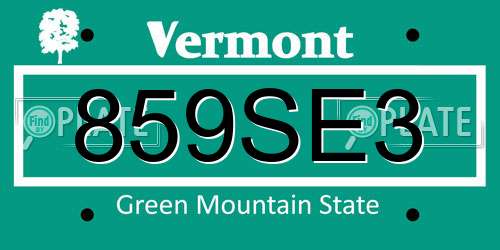 859SE3 Vermont License Plate