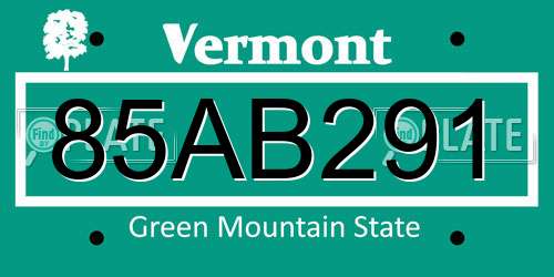 85AB291 Vermont License Plate