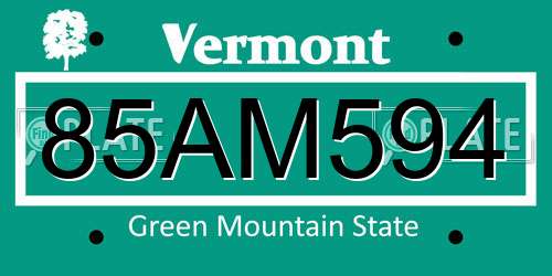 85AM594 Vermont License Plate