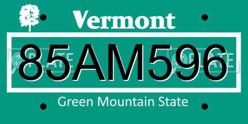 85AM596 Vermont License Plate