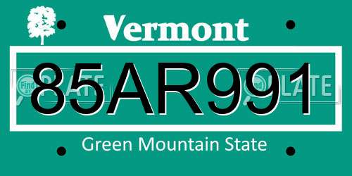 85AR991 Vermont License Plate