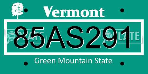 85AS291 Vermont License Plate