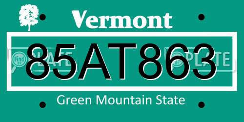 85AT863 Vermont License Plate