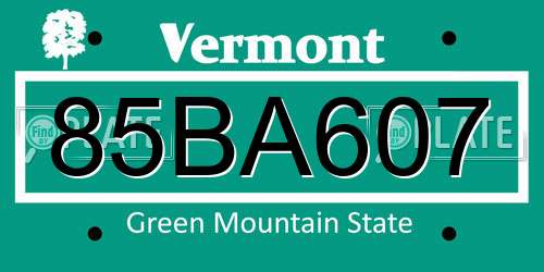 85BA607 Vermont License Plate