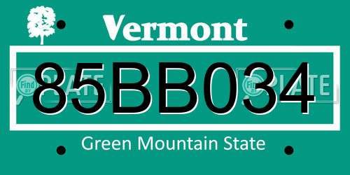 85BB034 Vermont License Plate