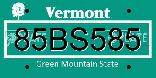 85BS585 Vermont License Plate