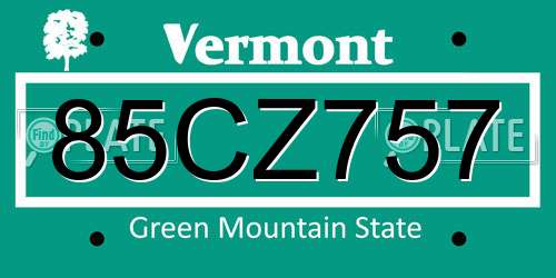 85CZ757 Vermont License Plate