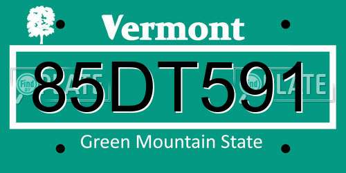 85DT591 Vermont License Plate