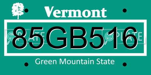 85GB516 Vermont License Plate