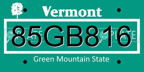 85GB816 Vermont License Plate