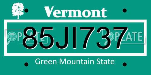 85JI737 Vermont License Plate