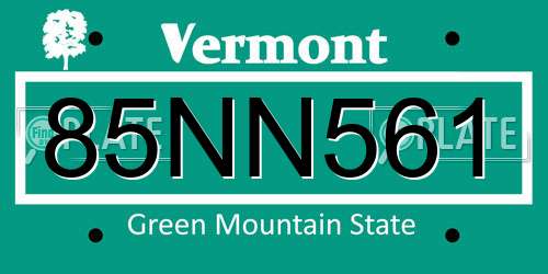85NN561 Vermont License Plate