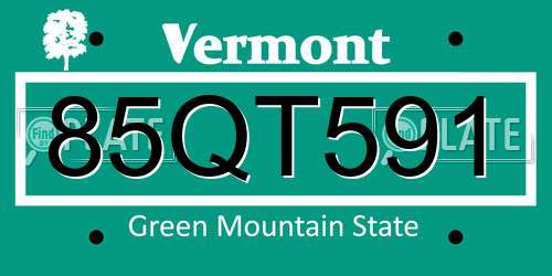 85QT591 Vermont License Plate