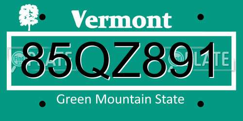 85QZ891 Vermont License Plate