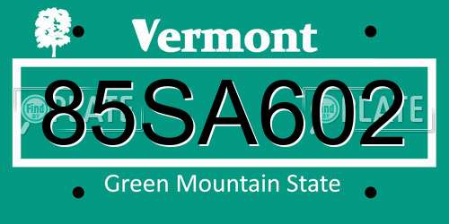 85SA602 Vermont License Plate