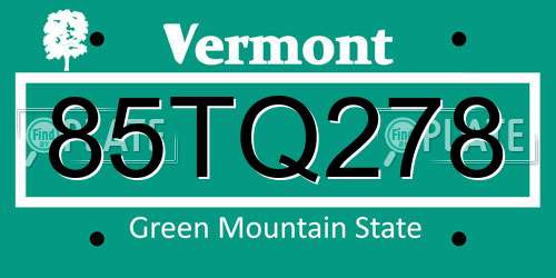85TQ278 Vermont License Plate