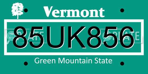 85UK856 Vermont License Plate