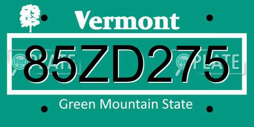 85ZD275 Vermont License Plate
