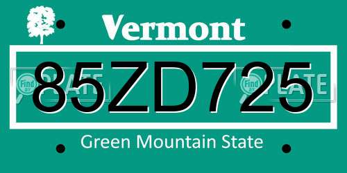 85ZD725 Vermont License Plate