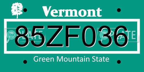 85ZF036 Vermont License Plate