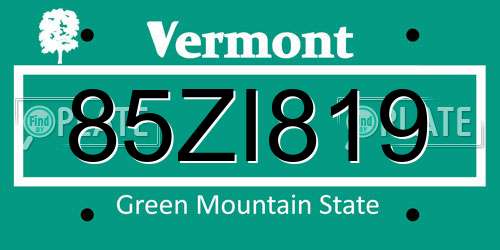 85ZI819 Vermont License Plate